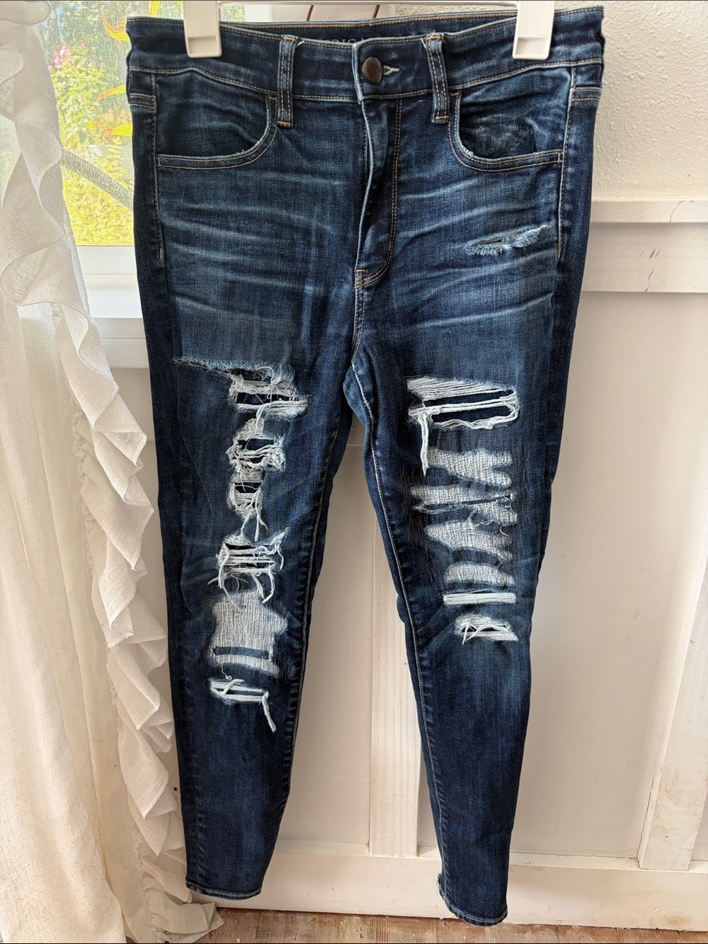 American Eagle Outfitters Dark Indigo Distressed Skinny Jeans
